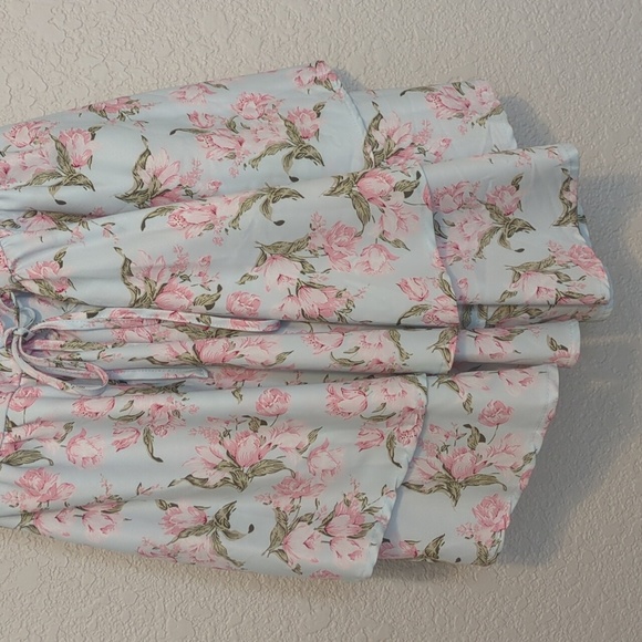 Shein MOD light blue pink ditsy floral lace up strapless mini dress - Picture 6 of 12